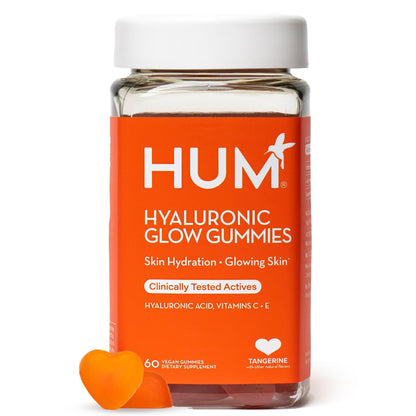 HUM Hyaluronic Glow Hydrating Skin Care Supplement, with Low Molecular Hyaluronic Acid, Vitamin C from Amla Fruit, and Vitamin E, Antioxidant Support for Skin Hydration, Tangerine, 60 Vegan Gummies - dailyvitalstore