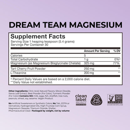 Hum Nutrition Dream Team Magnesium Bisglycinate Powder, L Theanine & Tart Cherry Magnesium Supplement Drink Mix, Support Rest, Relaxation & Sleep Routine, Gluten Free, Vegan, Cherry Lemon, 30 Servings - dailyvitalstore