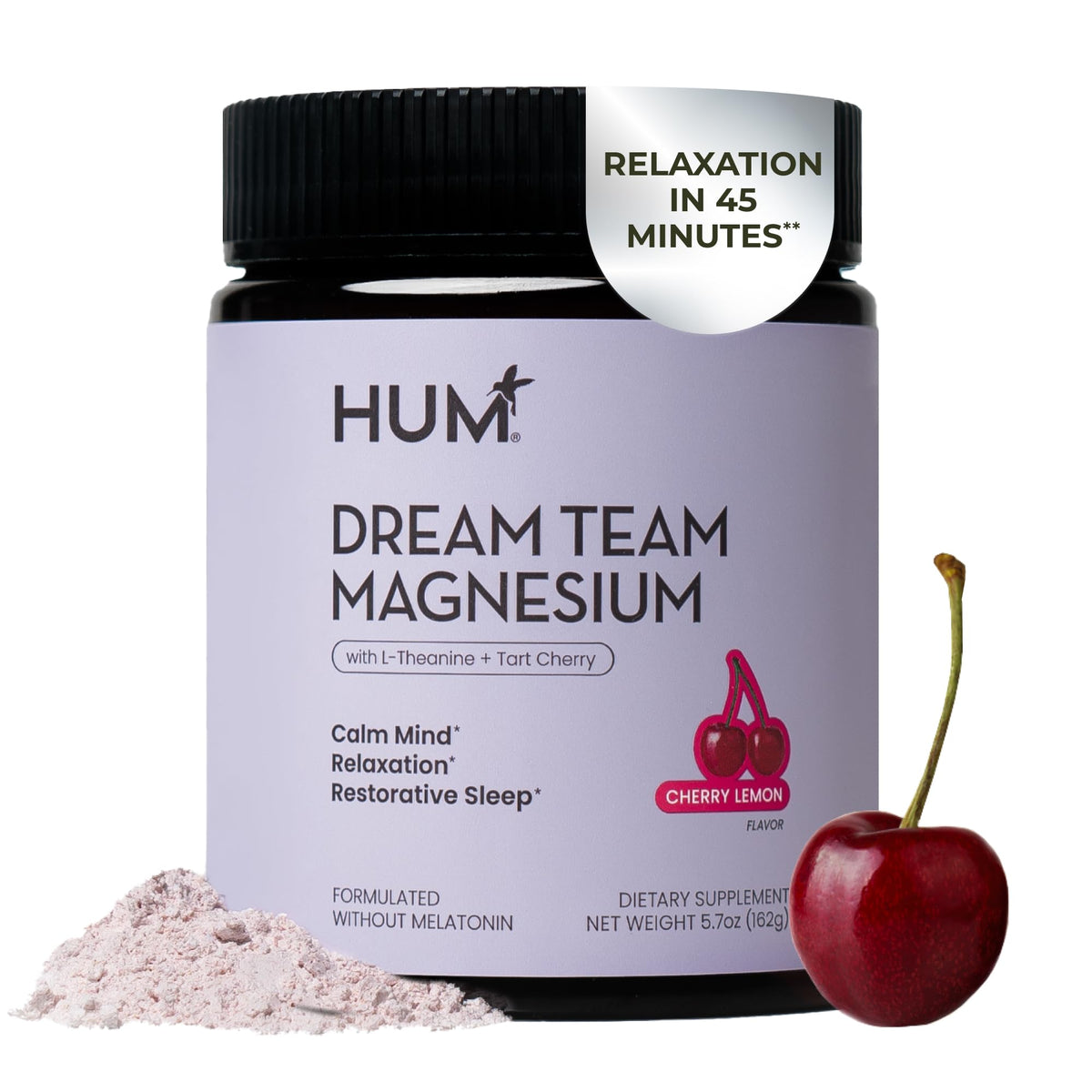 Hum Nutrition Dream Team Magnesium Bisglycinate Powder, L Theanine & Tart Cherry Magnesium Supplement Drink Mix, Support Rest, Relaxation & Sleep Routine, Gluten Free, Vegan, Cherry Lemon, 30 Servings - dailyvitalstore