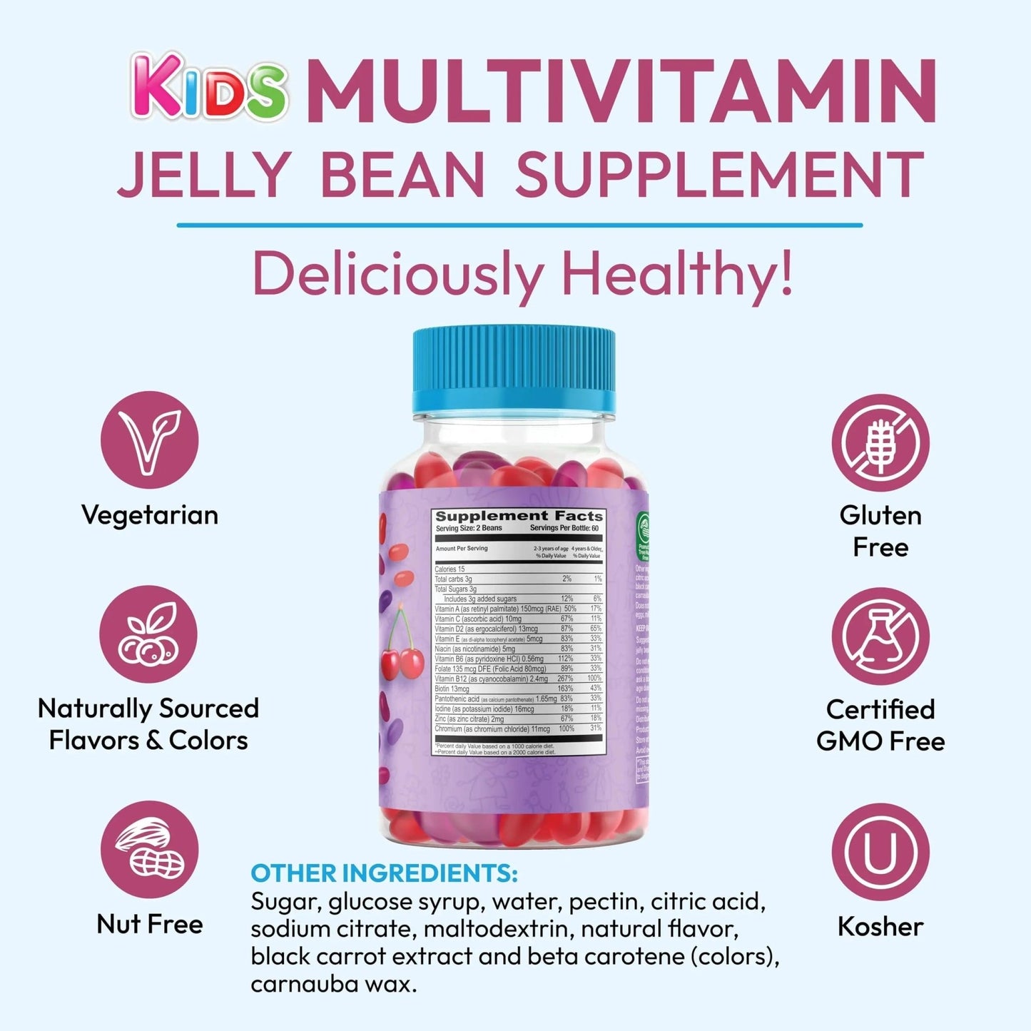 Human Beanz Multivitamin Jelly Bean Gummies with Zinc for Kids, Immune Support Dietary Supplements, Vegetarian, 120 Berry Blast Jelly Beans, Kosher - dailyvitalstore