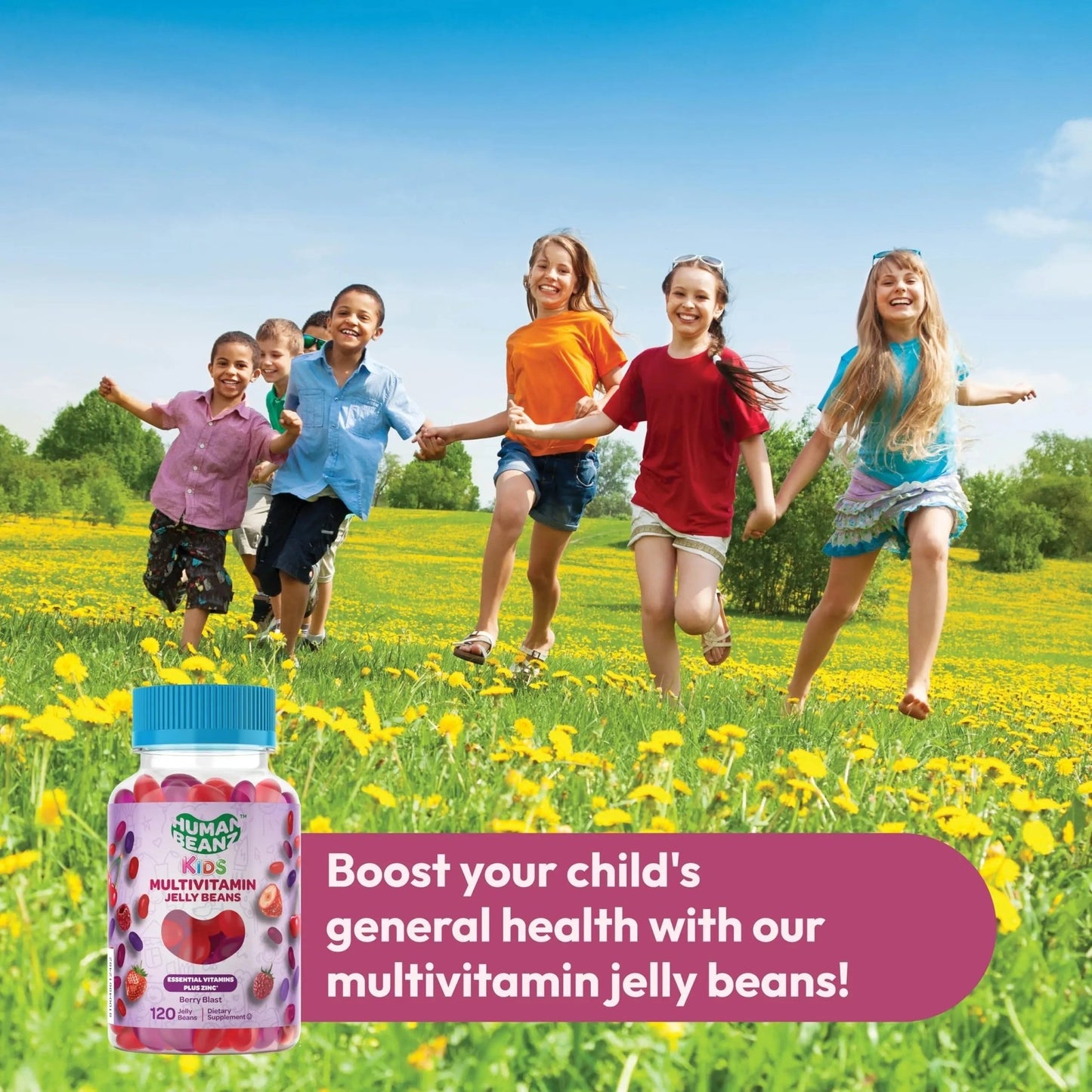 Human Beanz Multivitamin Jelly Bean Gummies with Zinc for Kids, Immune Support Dietary Supplements, Vegetarian, 120 Berry Blast Jelly Beans, Kosher - dailyvitalstore