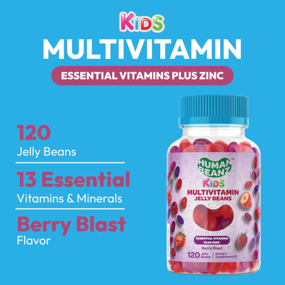 Human Beanz Multivitamin Jelly Bean Gummies with Zinc for Kids, Immune Support Dietary Supplements, Vegetarian, 120 Berry Blast Jelly Beans, Kosher - dailyvitalstore