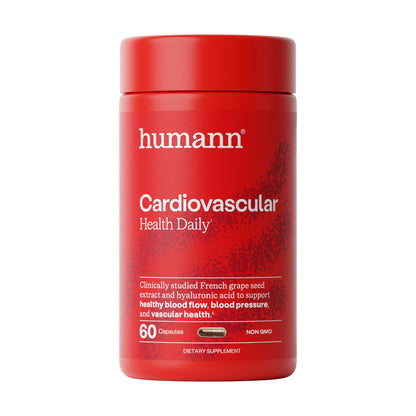 Humann Cardiovascular Health Daily, 4-in-1 Vascular & Blood Pressure Support, Grape Seed Extract Capsules & Hyaluronic Acid Circulation Supplements, Plant-Based Non-GMO, 60 Capsules - dailyvitalstore