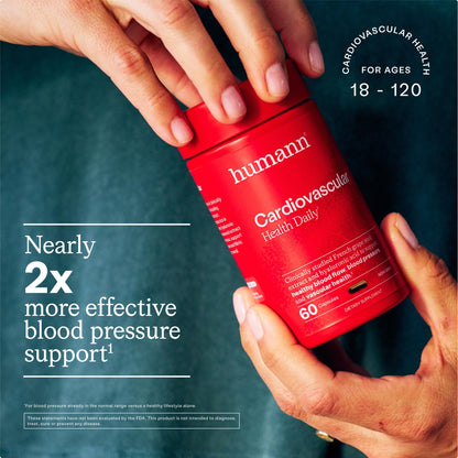Humann Cardiovascular Health Daily, 4-in-1 Vascular & Blood Pressure Support, Grape Seed Extract Capsules & Hyaluronic Acid Circulation Supplements, Plant-Based Non-GMO, 60 Capsules - dailyvitalstore