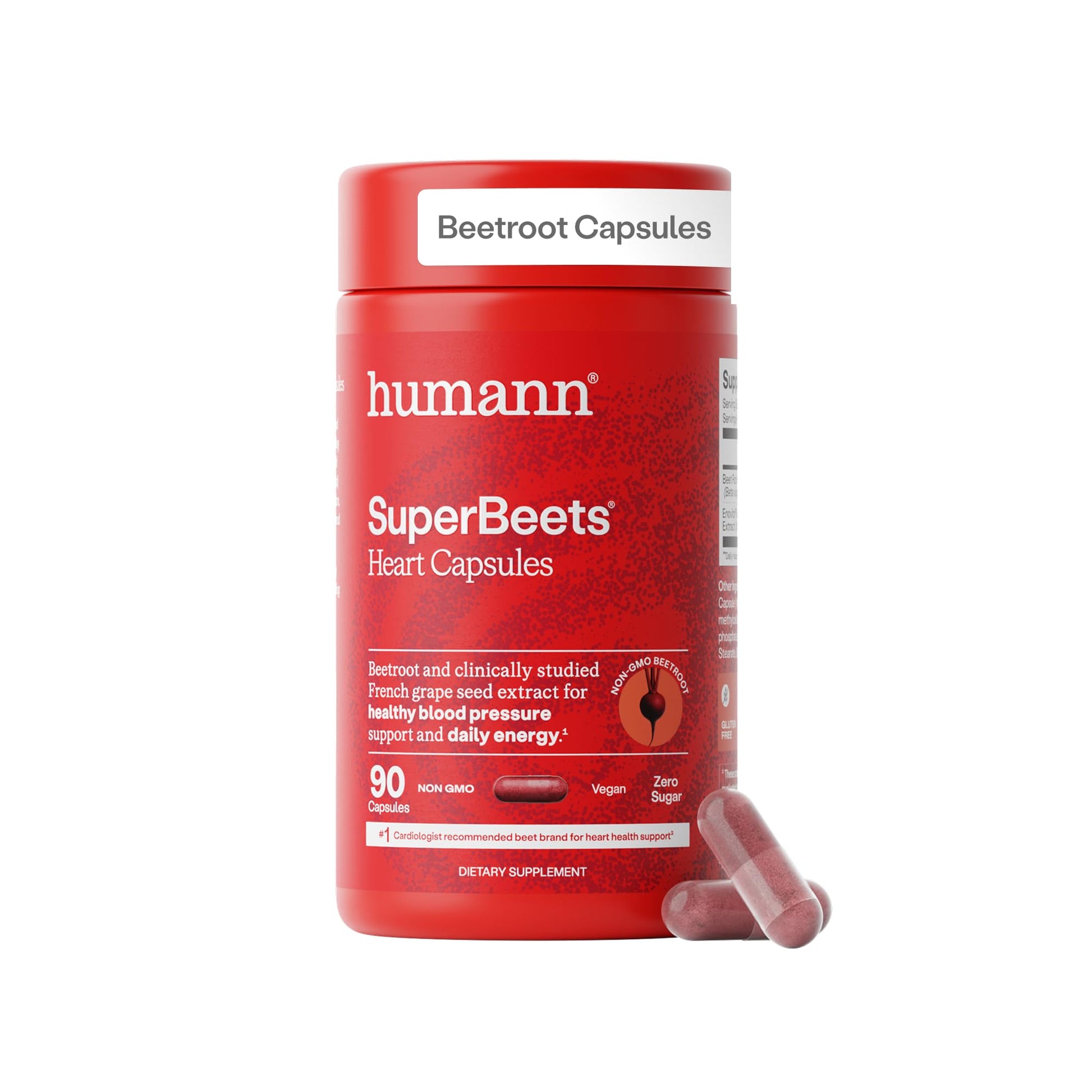 Humann SuperBeets Beet Root Capsules Quick Release 1000mg, Helps Support Nitric Oxide Production, Blood Pressure Support, Heart Health, Contains Non-GMO Beetroot Powder, Studied Antioxidants, 90 Count - dailyvitalstore