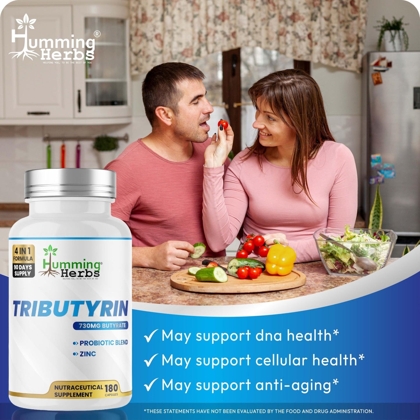 Humming Herbs Tributyrin Complex — 850 mg per Serving (95% Pure, yielding 731 mg Butyrate) with L-Glutamine, Zinc L-Carnosine, FOS & Probiotic Blend (180) - dailyvitalstore