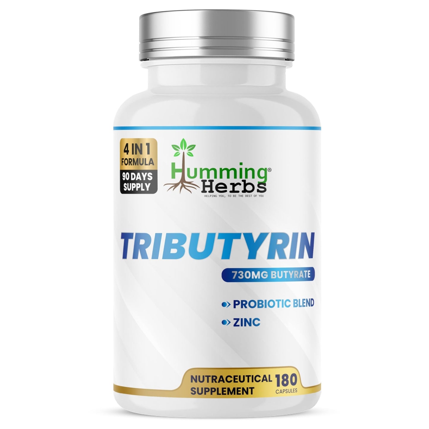 Humming Herbs Tributyrin Complex — 850 mg per Serving (95% Pure, yielding 731 mg Butyrate) with L-Glutamine, Zinc L-Carnosine, FOS & Probiotic Blend (180) - dailyvitalstore