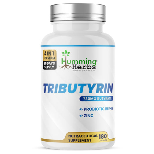 Humming Herbs Tributyrin Complex — 850 mg per Serving (95% Pure, yielding 731 mg Butyrate) with L-Glutamine, Zinc L-Carnosine, FOS & Probiotic Blend (180) - dailyvitalstore