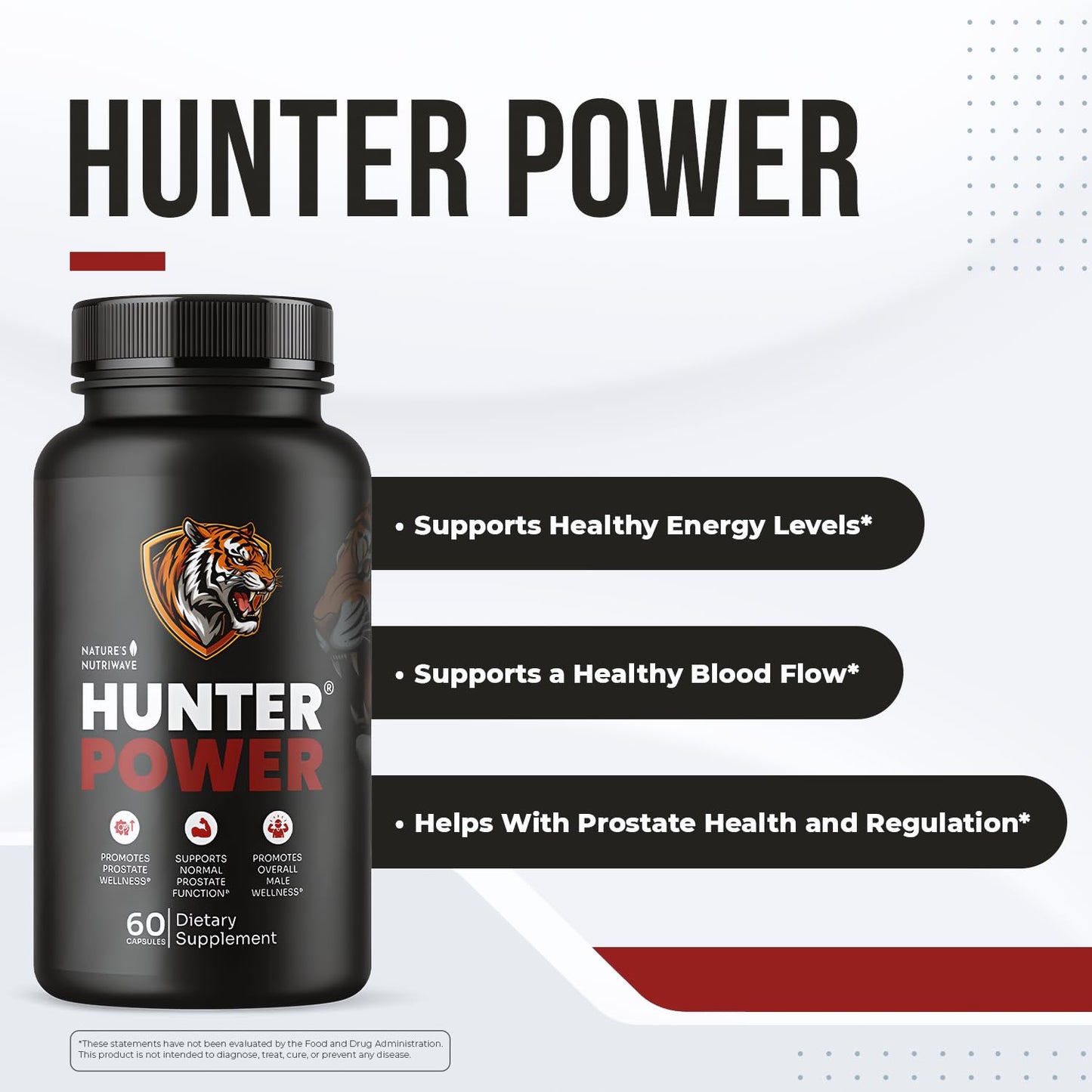HunterPower – Hunter Power Daily Botanical Supplement with Saw Palmetto, Tongkat Ali, Nettle, Wild Yam & Horny Goat Weed – Non-GMO, Stimulant-Free Formula, Made in USA – 60 Capsules, 1 Month Supply - dailyvitalstore