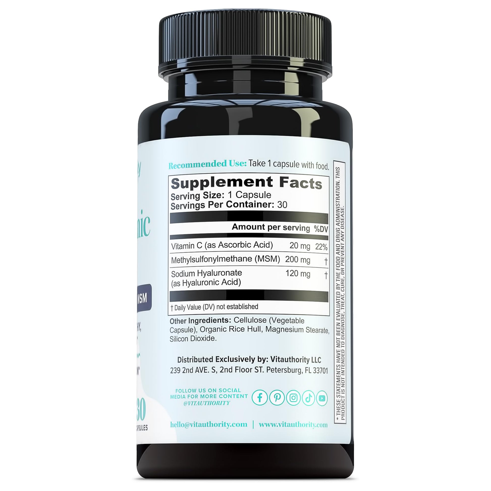 Hyaluronic Acid Capsules with MSM & Vitamin C | 120mg Sodium Hyaluronate | Skin Hydration, Elasticity & Collagen Support | Vegan, Non-GMO - dailyvitalstore