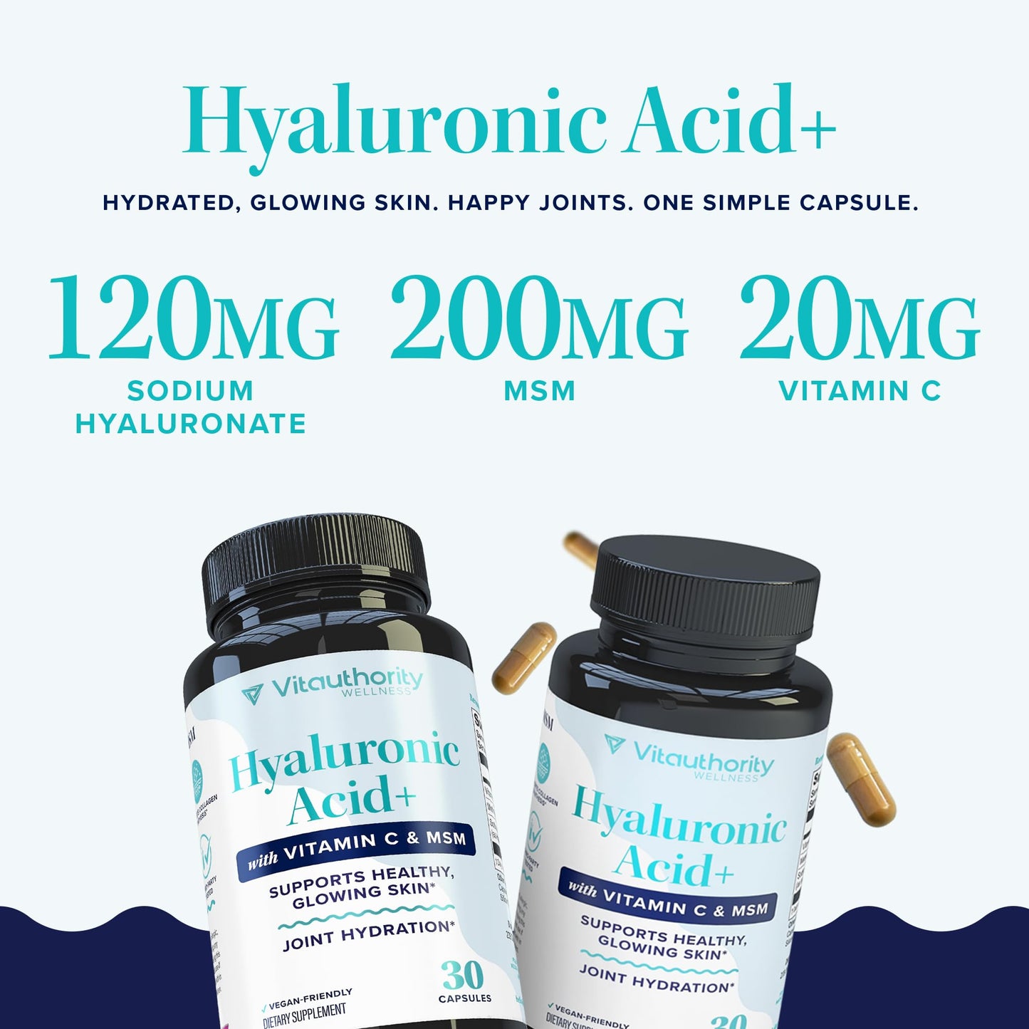 Hyaluronic Acid Capsules with MSM & Vitamin C | 120mg Sodium Hyaluronate | Skin Hydration, Elasticity & Collagen Support | Vegan, Non-GMO - dailyvitalstore