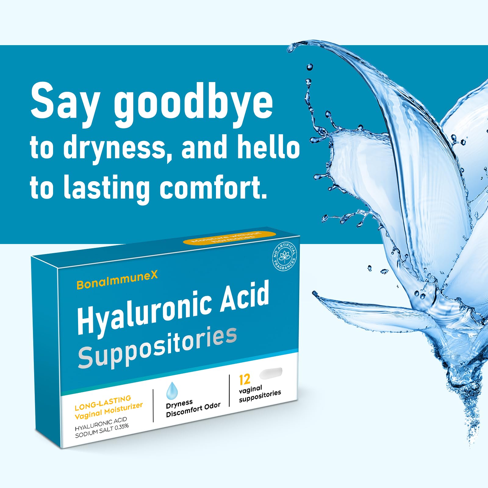Hyaluronic Acid Vaginal Suppositories 10 mg for Women | Vaginal Moisturizer for Dryness, Itching & Irritation | Menopause & Intimate Care with Coconut Fatty Acids | Estrogen Free, 12 Count - dailyvitalstore