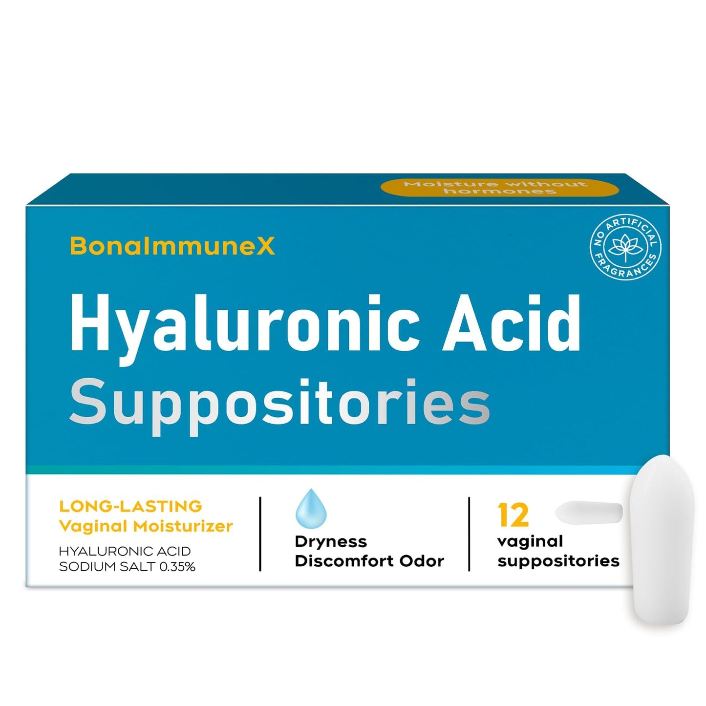 Hyaluronic Acid Vaginal Suppositories 10 mg for Women | Vaginal Moisturizer for Dryness, Itching & Irritation | Menopause & Intimate Care with Coconut Fatty Acids | Estrogen Free, 12 Count - dailyvitalstore