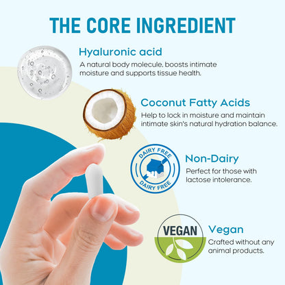 Hyaluronic Acid Vaginal Suppositories 10 mg for Women | Vaginal Moisturizer for Dryness, Itching & Irritation | Menopause & Intimate Care with Coconut Fatty Acids | Estrogen Free, 12 Count - dailyvitalstore