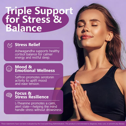 HyberVive Saffron Supplements with Ashwagandha & L-Theanine - 368.5MG - Mood Balance, Stress Relief & Mental Clarity – Cortisol Support for Women & Men, Made in USA, 90 Vegan Capsules - dailyvitalstore