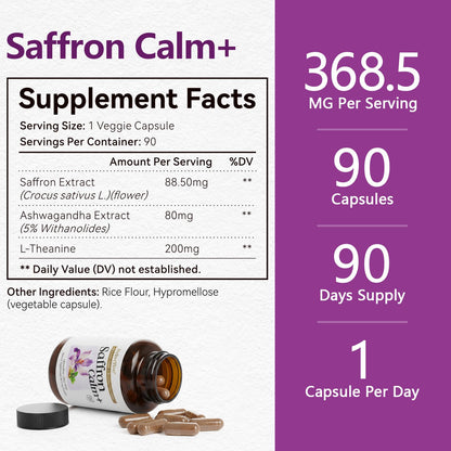 HyberVive Saffron Supplements with Ashwagandha & L-Theanine - 368.5MG - Mood Balance, Stress Relief & Mental Clarity – Cortisol Support for Women & Men, Made in USA, 90 Vegan Capsules - dailyvitalstore