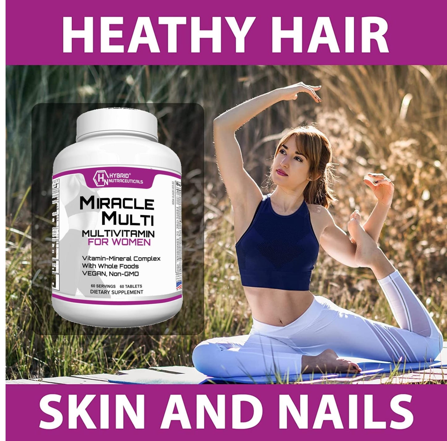 Hybrid Nutraceuticals MiracleMulti Women Multivitamin with Probiotics, Biotin, Folic Acid, Enzymes + Fruit & Vegetable Blend - Immune Support, Heart Health, Energy: 60 Servings (Non-GMO) - dailyvitalstore