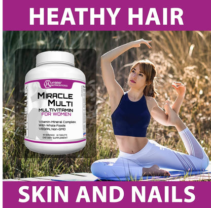 Hybrid Nutraceuticals MiracleMulti Women Multivitamin with Probiotics, Biotin, Folic Acid, Enzymes + Fruit & Vegetable Blend - Immune Support, Heart Health, Energy: 60 Servings (Non-GMO) - dailyvitalstore
