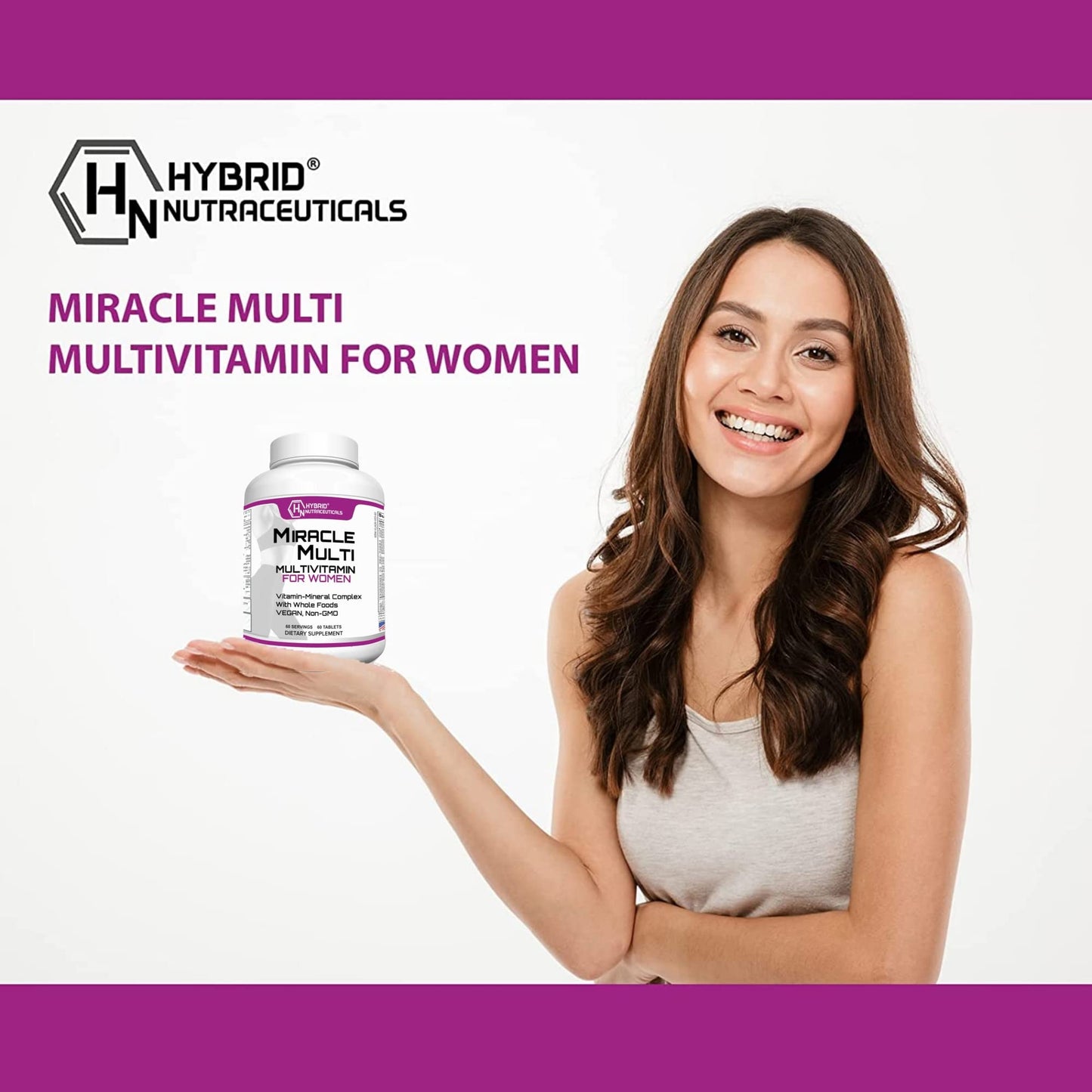 Hybrid Nutraceuticals MiracleMulti Women Multivitamin with Probiotics, Biotin, Folic Acid, Enzymes + Fruit & Vegetable Blend - Immune Support, Heart Health, Energy: 60 Servings (Non-GMO) - dailyvitalstore