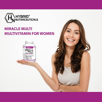 Hybrid Nutraceuticals MiracleMulti Women Multivitamin with Probiotics, Biotin, Folic Acid, Enzymes + Fruit & Vegetable Blend - Immune Support, Heart Health, Energy: 60 Servings (Non-GMO) - dailyvitalstore