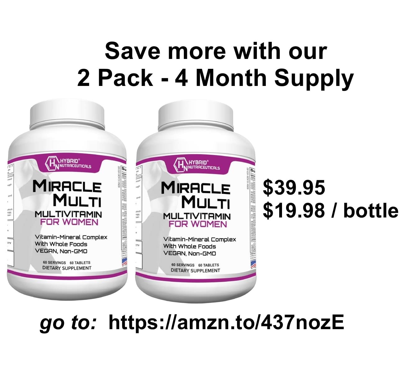 Hybrid Nutraceuticals MiracleMulti Women Multivitamin with Probiotics, Biotin, Folic Acid, Enzymes + Fruit & Vegetable Blend - Immune Support, Heart Health, Energy: 60 Servings (Non-GMO) - dailyvitalstore