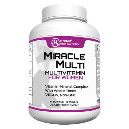 Hybrid Nutraceuticals MiracleMulti Women Multivitamin with Probiotics, Biotin, Folic Acid, Enzymes + Fruit & Vegetable Blend - Immune Support, Heart Health, Energy: 60 Servings (Non-GMO) - dailyvitalstore