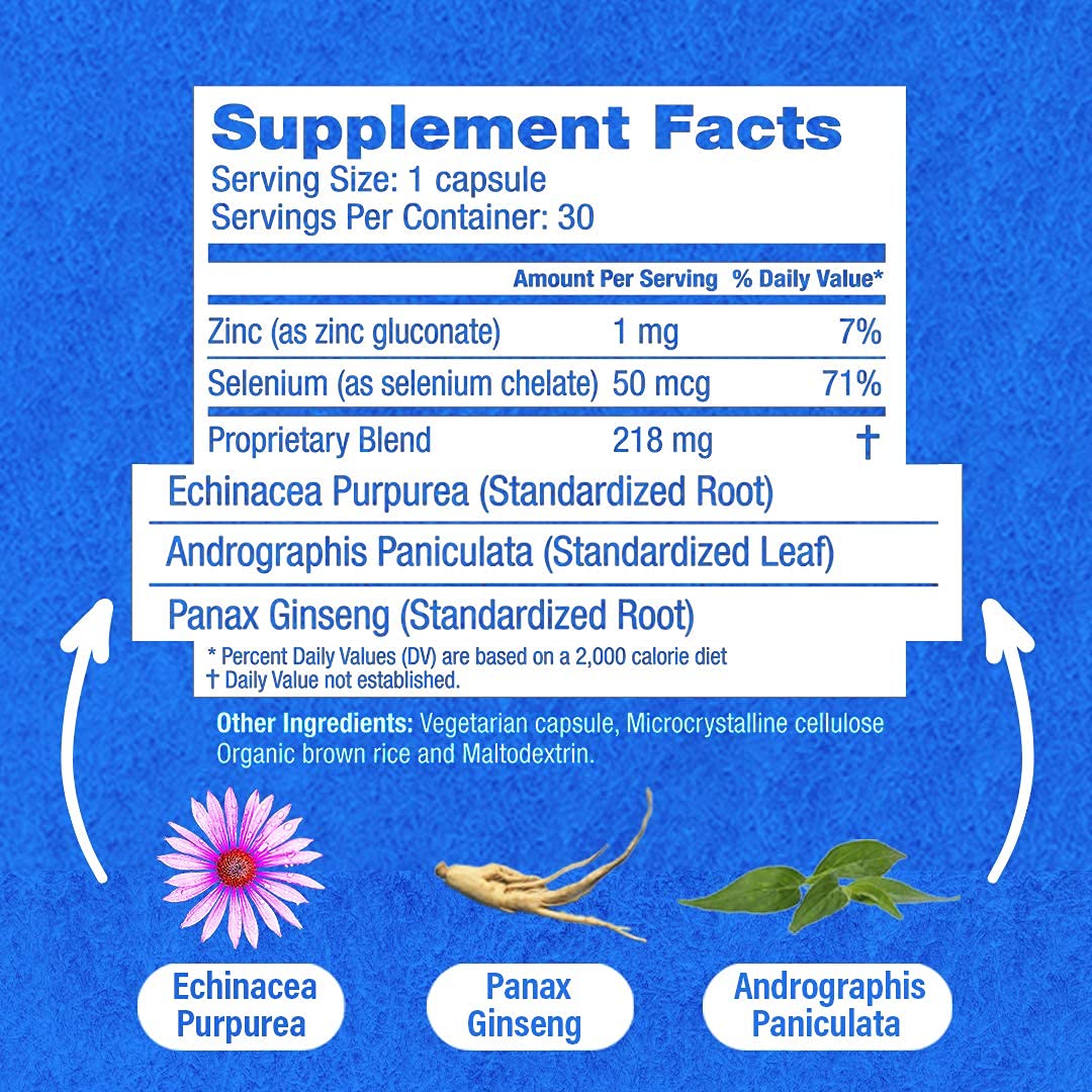 HybridCR Rapid Immunity Supplement | Zinc, Echinacea, Andrographis, Ginseng, Selenium, Gluten-Free & Non-GMO | 5-in-1 Immune Support Supplement | Pharmacist Formulated 1 Month Supply (30 Veggie Caps) - dailyvitalstore