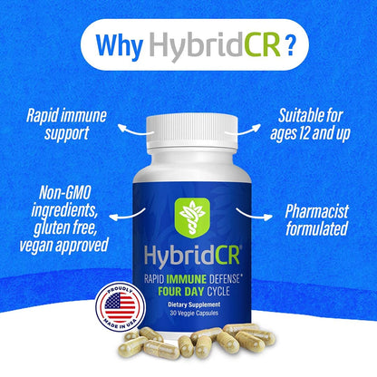 HybridCR Rapid Immunity Supplement | Zinc, Echinacea, Andrographis, Ginseng, Selenium, Gluten-Free & Non-GMO | 5-in-1 Immune Support Supplement | Pharmacist Formulated 1 Month Supply (30 Veggie Caps) - dailyvitalstore