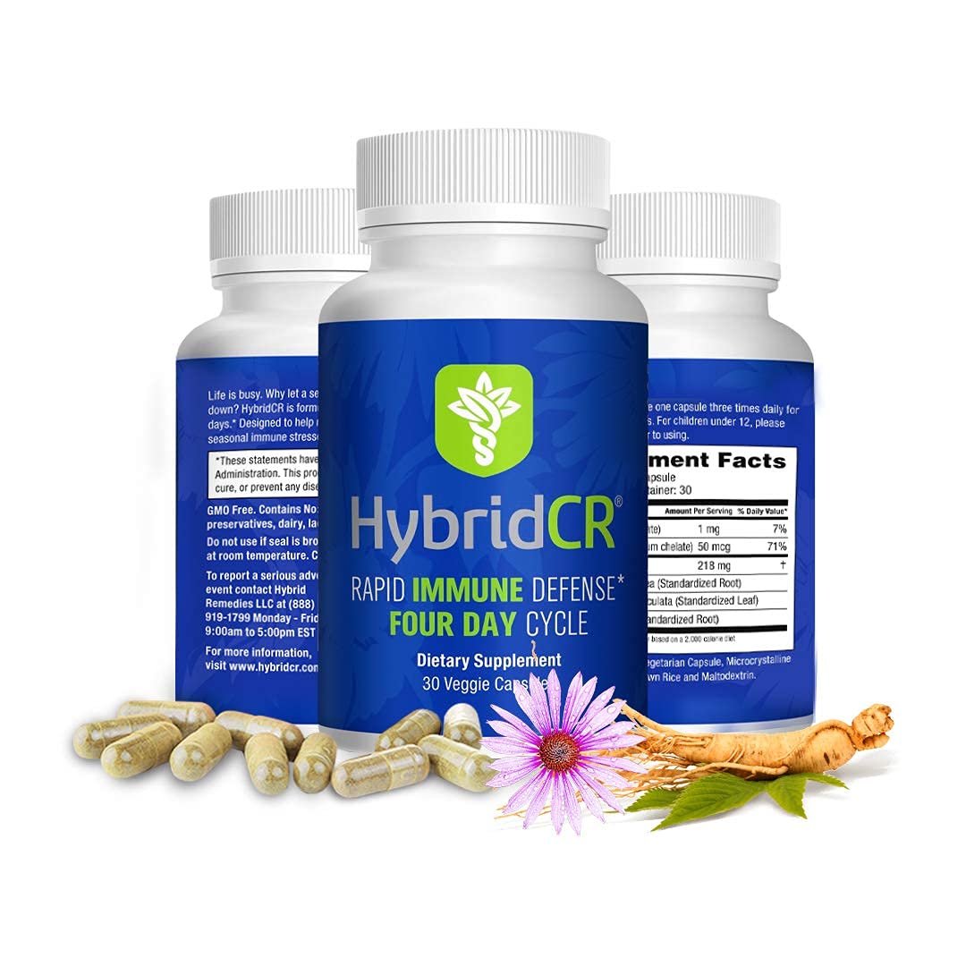 HybridCR Rapid Immunity Supplement | Zinc, Echinacea, Andrographis, Ginseng, Selenium, Gluten-Free & Non-GMO | 5-in-1 Immune Support Supplement | Pharmacist Formulated 1 Month Supply (30 Veggie Caps) - dailyvitalstore