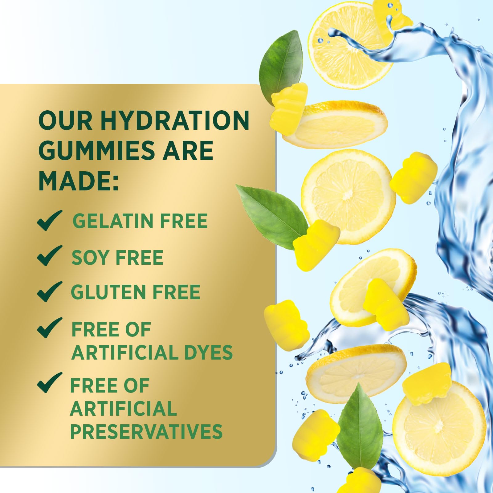 Hydration Electrolyte Gummies - Daily Liquid Replenisher Gummy - Electrolyte Multiplier with Minerals, Potassium & Real Salt - Vegan, Non-GMO - Tasty Lemon Flavor Hydration Electrolytes - 60 Gummies - dailyvitalstore