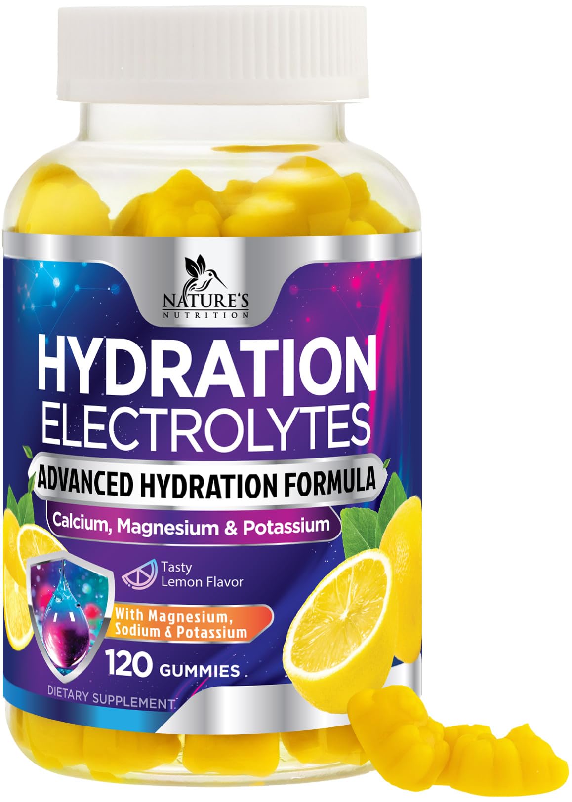 Hydration Electrolyte Gummies - Daily Liquid Replenisher Gummy - Electrolyte Multiplier with Minerals, Potassium & Real Salt - Vegan, Non-GMO - Tasty Lemon Flavor Hydration Electrolytes - dailyvitalstore