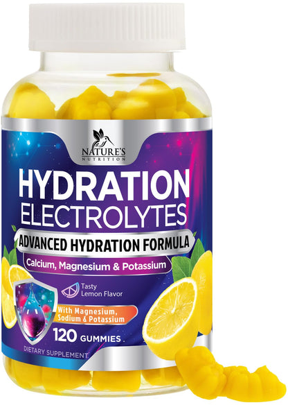 Hydration Electrolyte Gummies - Daily Liquid Replenisher Gummy - Electrolyte Multiplier with Minerals, Potassium & Real Salt - Vegan, Non-GMO - Tasty Lemon Flavor Hydration Electrolytes - dailyvitalstore