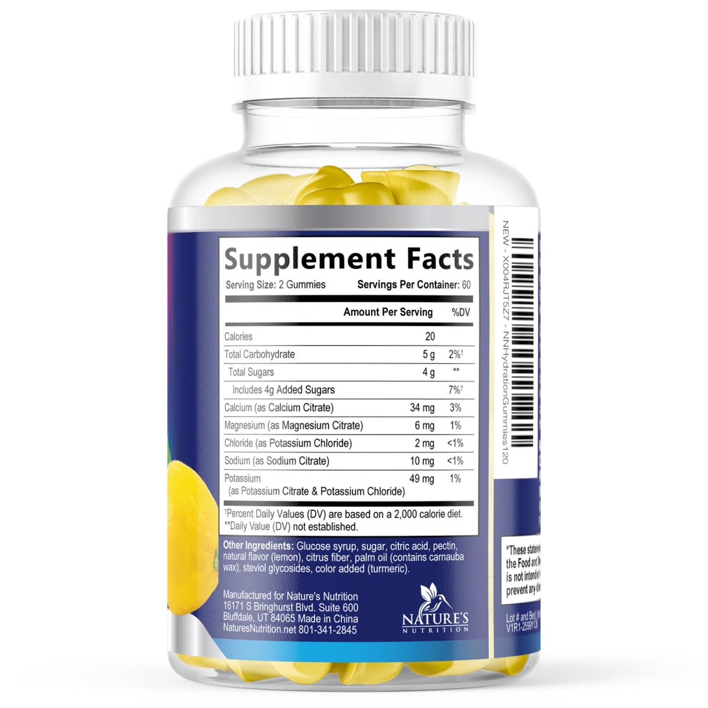 Hydration Electrolyte Gummies - Daily Liquid Replenisher Gummy - Electrolyte Multiplier with Minerals, Potassium & Real Salt - Vegan, Non-GMO - Tasty Lemon Flavor Hydration Electrolytes - dailyvitalstore