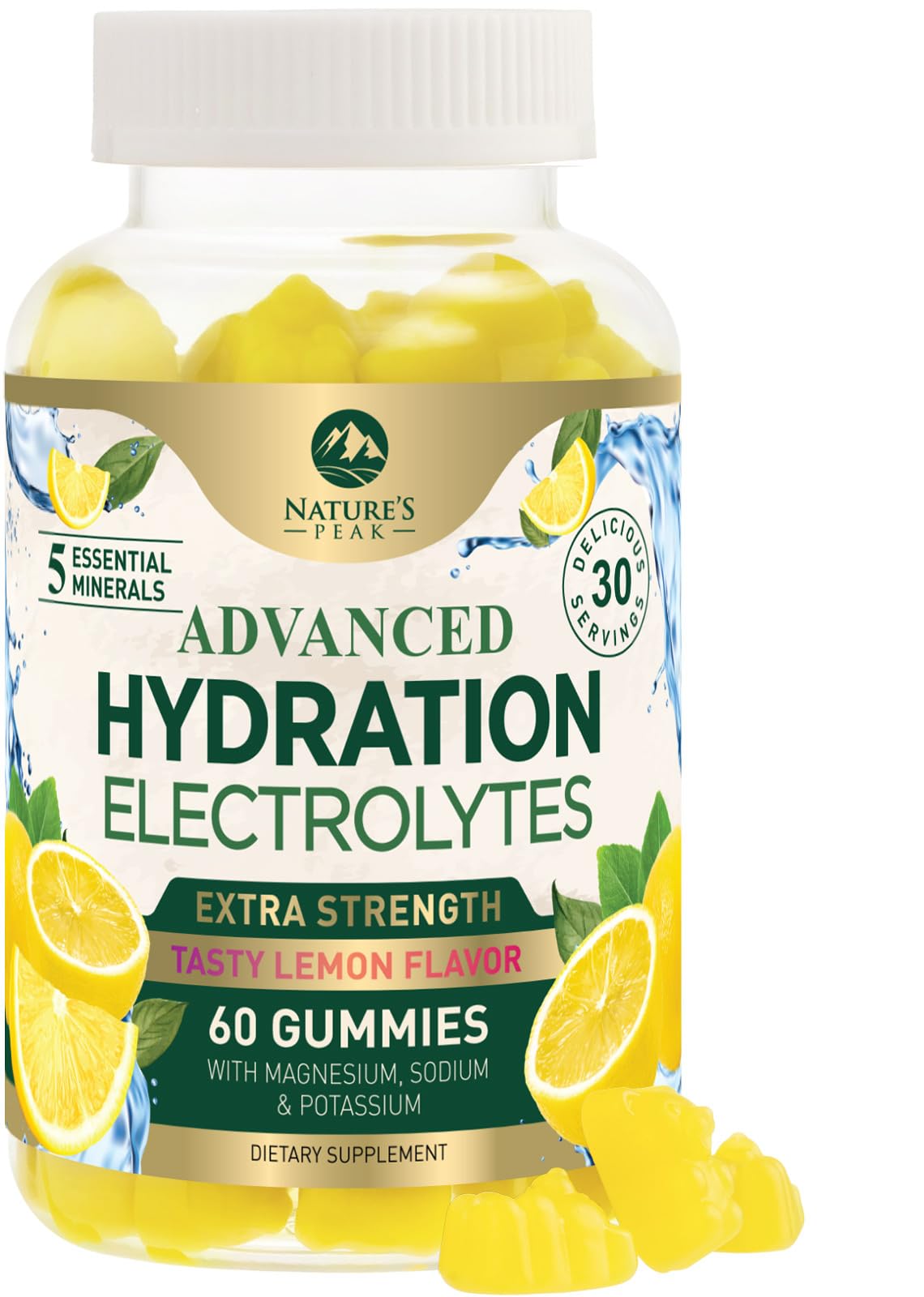 Hydration Electrolyte Gummies - Daily Liquid Replenisher Gummy - Electrolyte Multiplier with Minerals, Potassium & Real Salt - Vegan, Non-GMO - Tasty Lemon Flavor Hydration Electrolytes - 60 Gummies - dailyvitalstore