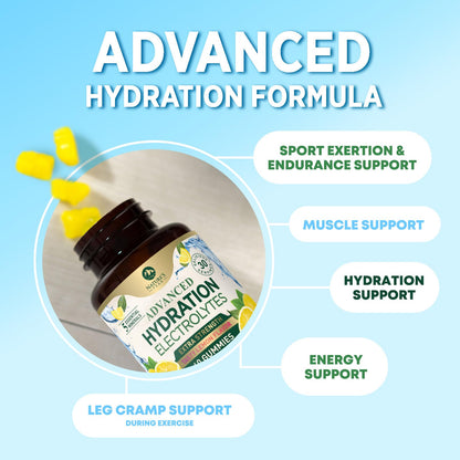 Hydration Electrolyte Gummies - Daily Liquid Replenisher Gummy - Electrolyte Multiplier with Minerals, Potassium & Real Salt - Vegan, Non-GMO - Tasty Lemon Flavor Hydration Electrolytes - 60 Gummies - dailyvitalstore