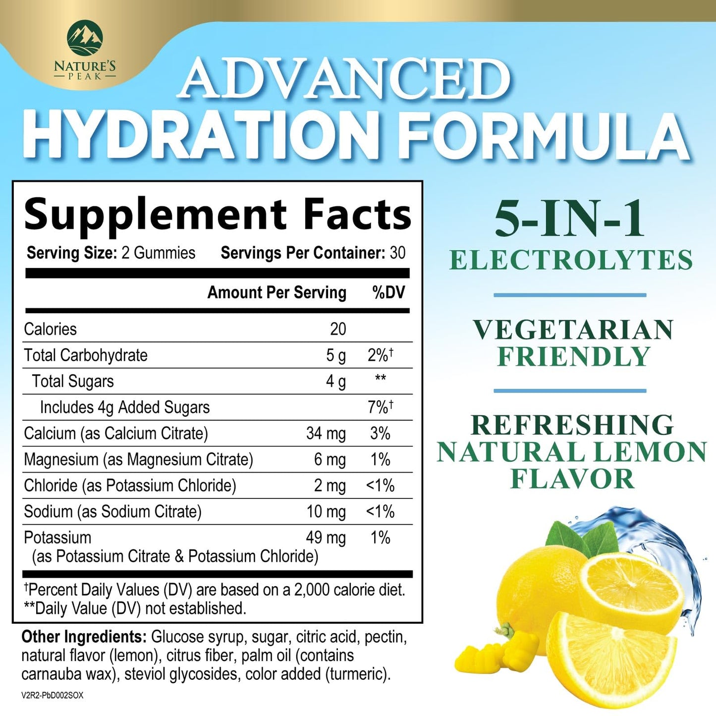 Hydration Electrolyte Gummies - Daily Liquid Replenisher Gummy - Electrolyte Multiplier with Minerals, Potassium & Real Salt - Vegan, Non-GMO - Tasty Lemon Flavor Hydration Electrolytes - 60 Gummies - dailyvitalstore