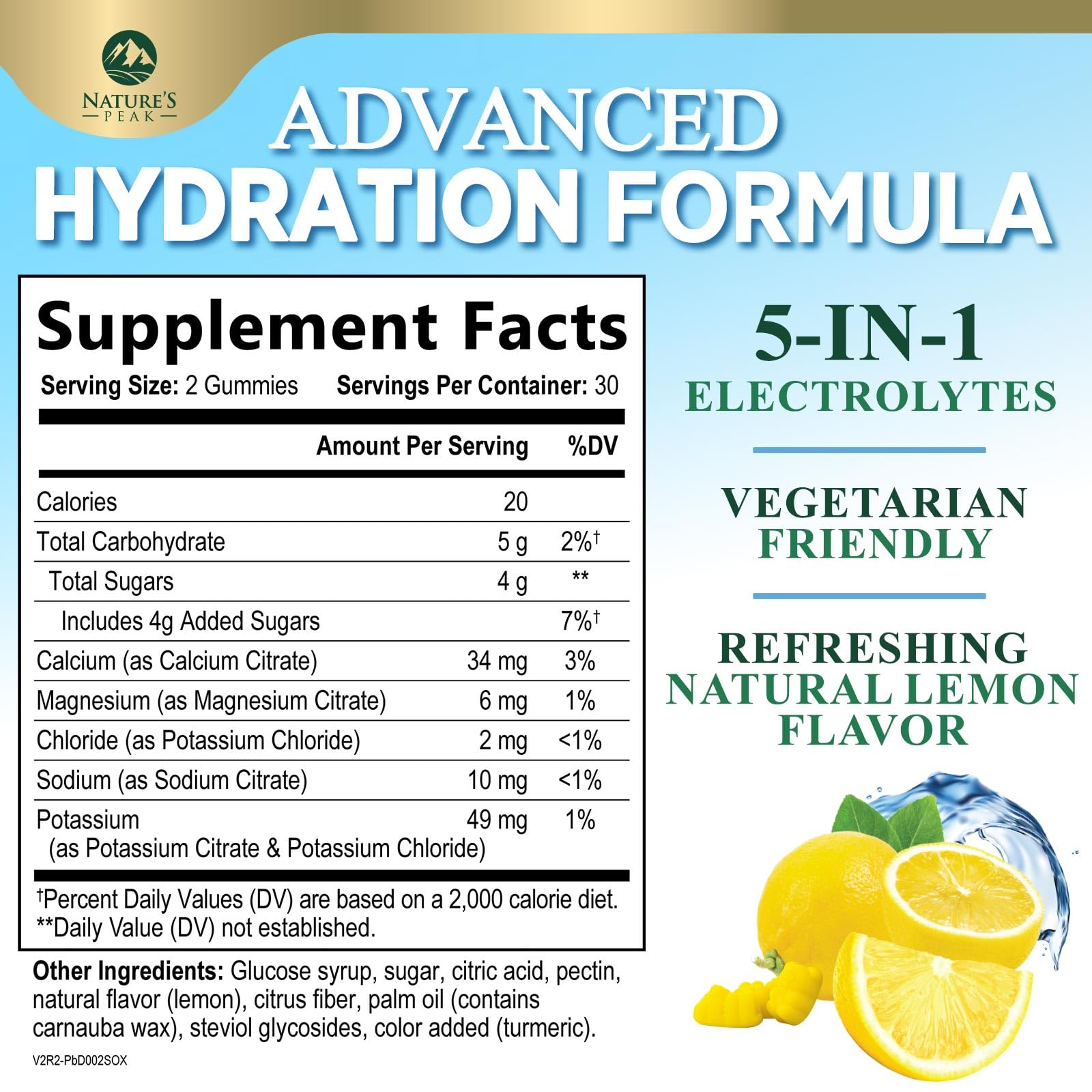 Hydration Electrolyte Gummies - Daily Liquid Replenisher Gummy - Electrolyte Multiplier with Minerals, Potassium & Real Salt - Vegan, Non-GMO - Tasty Lemon Flavor Hydration Electrolytes - 60 Gummies - dailyvitalstore