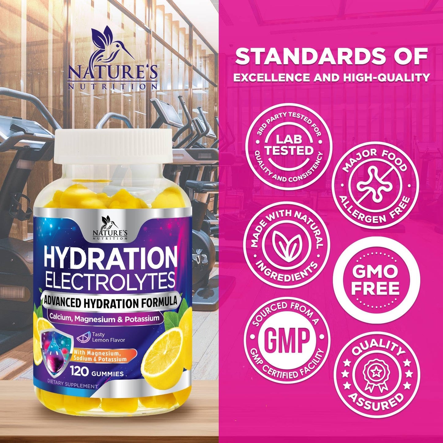 Hydration Electrolyte Gummies - Daily Liquid Replenisher Gummy - Electrolyte Multiplier with Minerals, Potassium & Real Salt - Vegan, Non-GMO - Tasty Lemon Flavor Hydration Electrolytes - dailyvitalstore