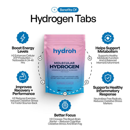 Hydrogen Water Tablets, Molecular Hydrogen Tablets for Drinking Water, Antioxidant-Rich, Supports Brain Energy & Health - Quick-Dissolving - Raspberry H2 Tabs - dailyvitalstore