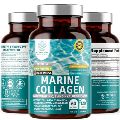 Hydrolyzed Marine Collagen with Hyaluronic Acid, Vitamin C, Theaflavin and Copper, Collagen Supplement for Women and Men for Radiant Skin, Hair & Nails, - dailyvitalstore