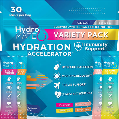 HydroMATE Electrolyte Powder Variety Pack Hydration Packets Low Sugar 30 Count - dailyvitalstore
