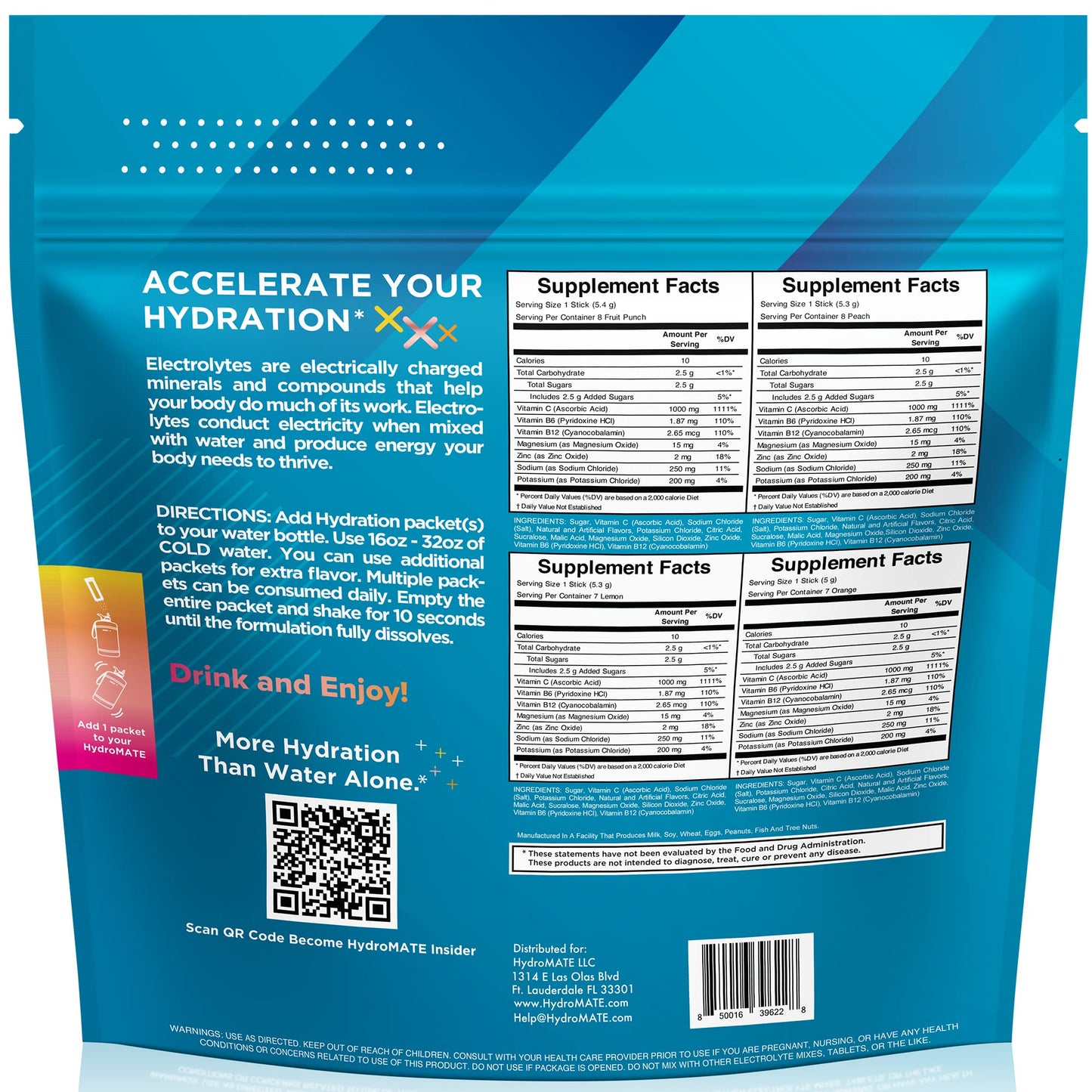 HydroMATE Electrolyte Powder Variety Pack Hydration Packets Low Sugar 30 Count - dailyvitalstore