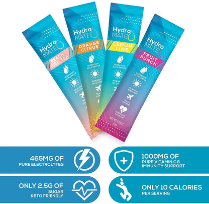 HydroMATE Electrolyte Powder Variety Pack Hydration Packets Low Sugar 30 Count - dailyvitalstore