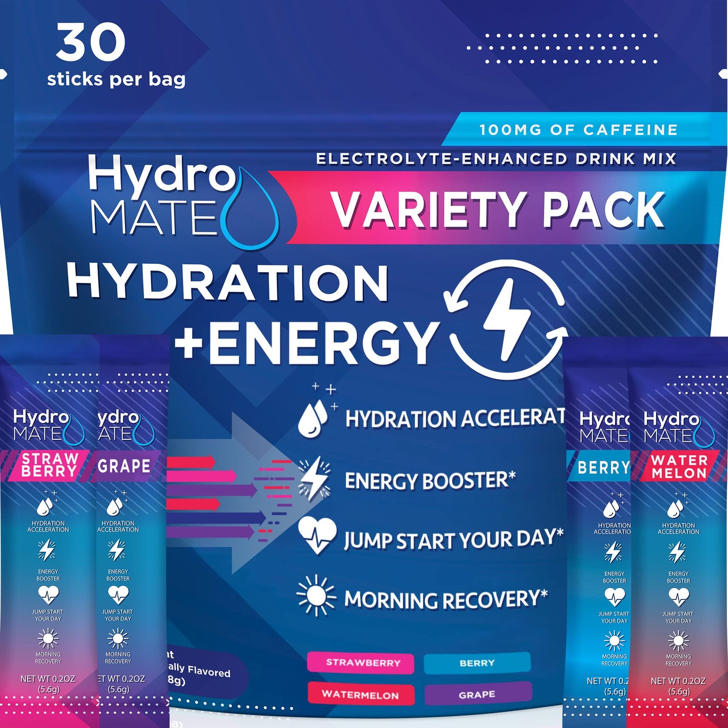 HydroMATE Electrolytes Powder Drink Mix Packets Hydration Accelerator Low Sugar Party Favors for Rapid Recovery Vitamin C Plu - dailyvitalstore