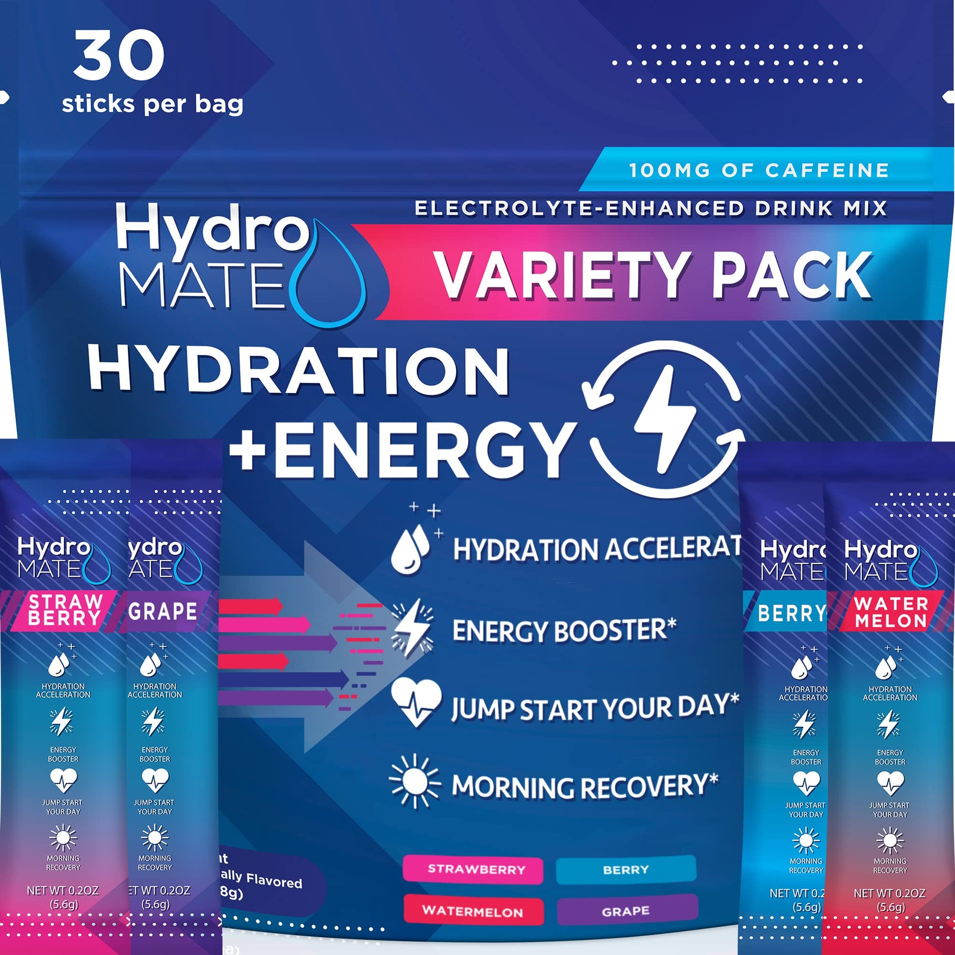 HydroMATE Electrolytes Powder Drink Mix Packets Hydration Accelerator Low Sugar Party Favors for Rapid Recovery Vitamin C Plu - dailyvitalstore
