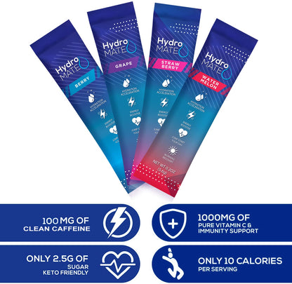 HydroMATE Electrolytes Powder Drink Mix Packets Hydration Accelerator Low Sugar Party Favors for Rapid Recovery Vitamin C Plu - dailyvitalstore