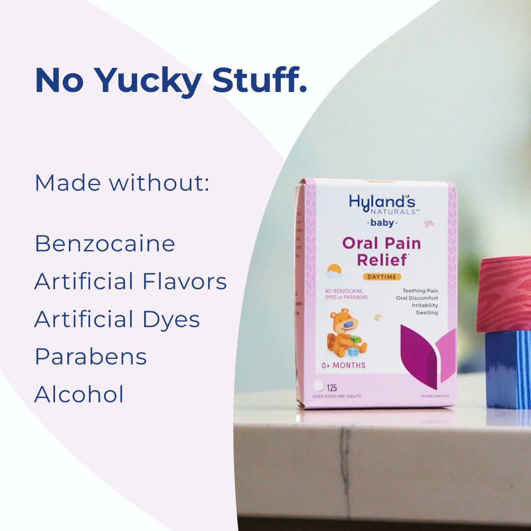 Hyland's Baby Nighttime Oral Pain Relief Tablets - 125-Count, Up to 62 Doses - Baby and Toddler Soothing Tablets with Chamomile for Discomfort, Irritability & Swelling - dailyvitalstore
