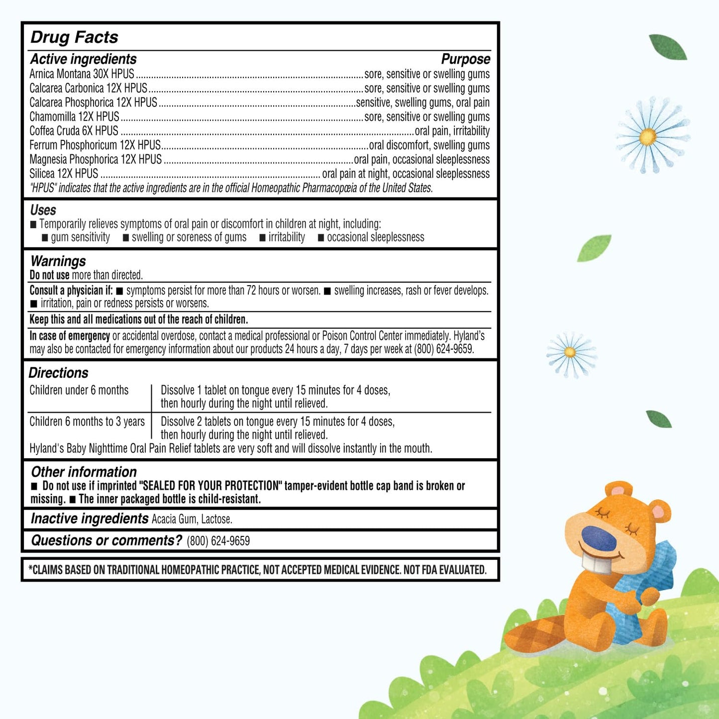 Hyland's Baby Nighttime Oral Pain Relief Tablets - 125-Count, Up to 62 Doses - Baby and Toddler Soothing Tablets with Chamomile for Discomfort, Irritability & Swelling - dailyvitalstore