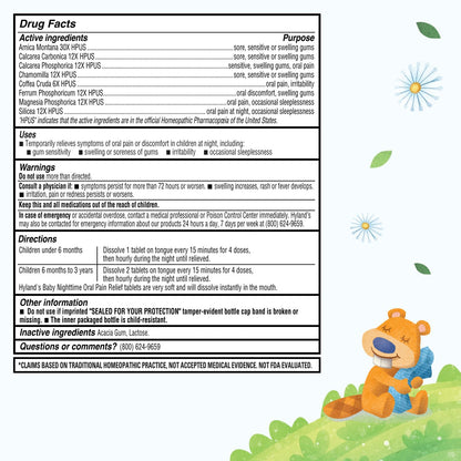 Hyland's Baby Nighttime Oral Pain Relief Tablets - 125-Count, Up to 62 Doses - Baby and Toddler Soothing Tablets with Chamomile for Discomfort, Irritability & Swelling - dailyvitalstore