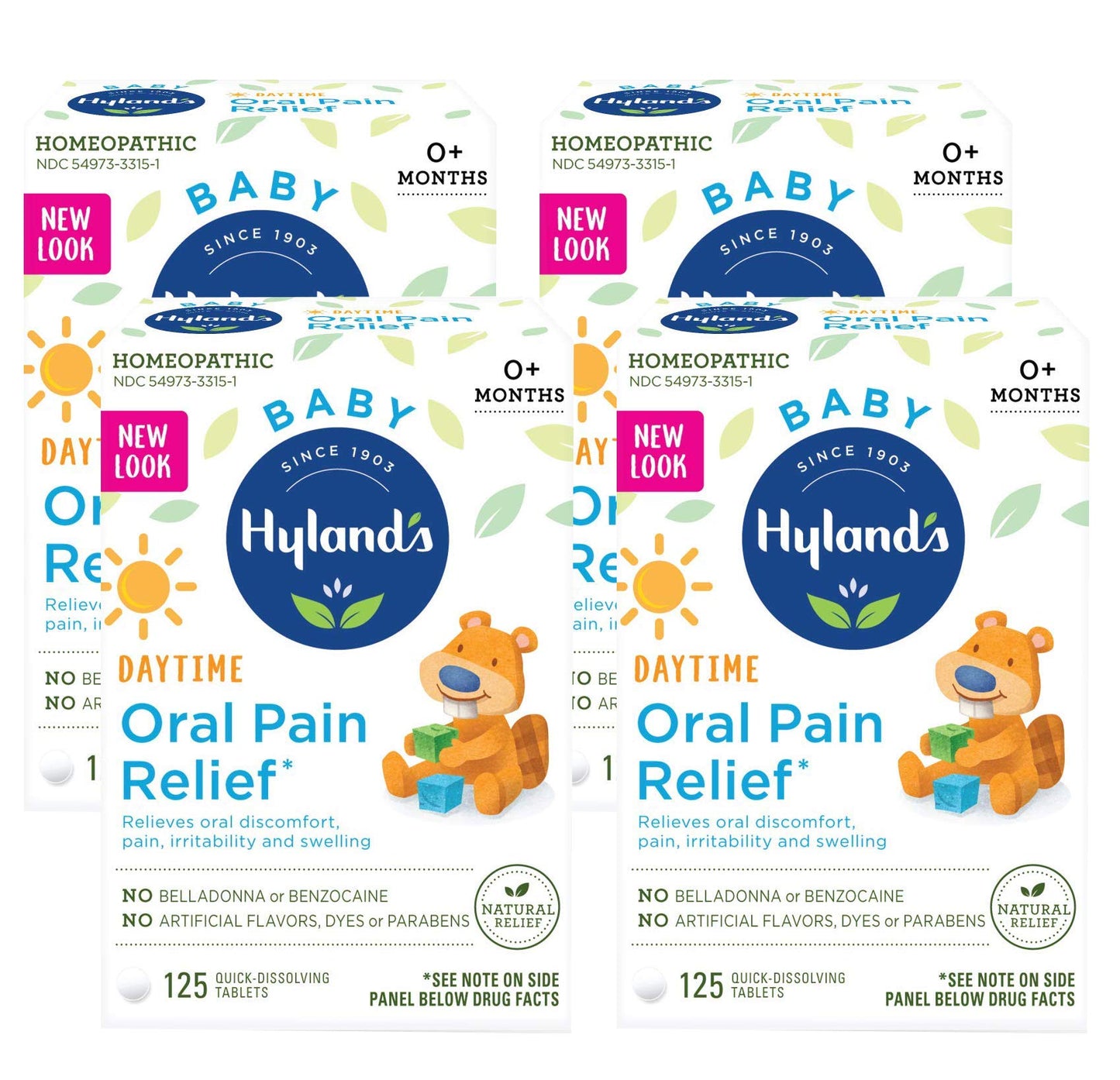 Hyland's Baby Oral Pain Relief Tablets, 125 Count Each (4) - dailyvitalstore
